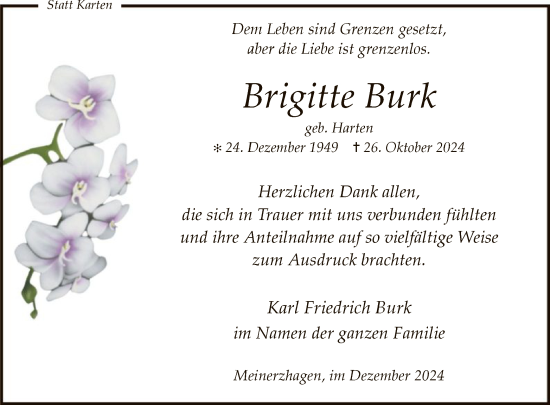 Traueranzeige von Brigitte Burk von WA