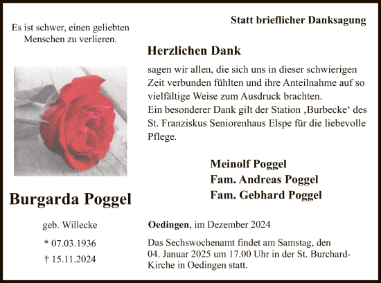 Traueranzeige von Burgarda Poggel von WA