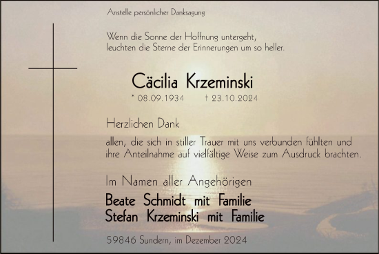 Traueranzeige von Cäcilia Krzeminski von WA