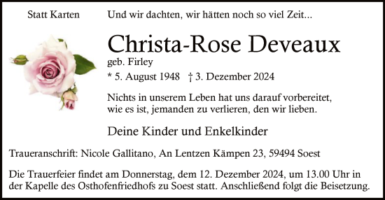 Traueranzeige von Christa-Rose Deveaux von WA