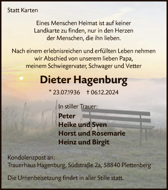 Traueranzeige von Dieter Hagenburg von WA