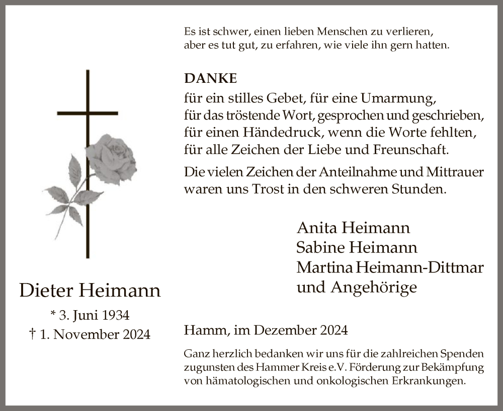  Traueranzeige für Dieter Heimann vom 21.12.2024 aus WA