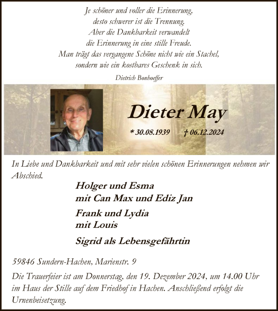 Traueranzeige von Dieter May von WA