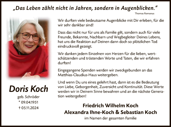 Traueranzeige von Doris Koch von WA