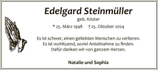 Traueranzeige von Edelgard Steinmüller von WA