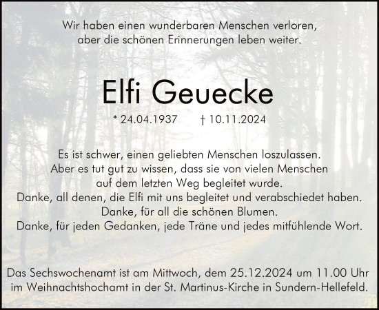 Traueranzeige von Elfi Geuecke von WA