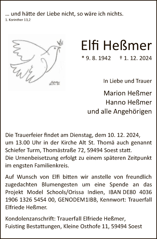 Traueranzeige von Elfi Heßmer von WA