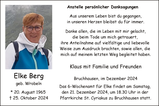 Traueranzeige von Elke Berg von WA