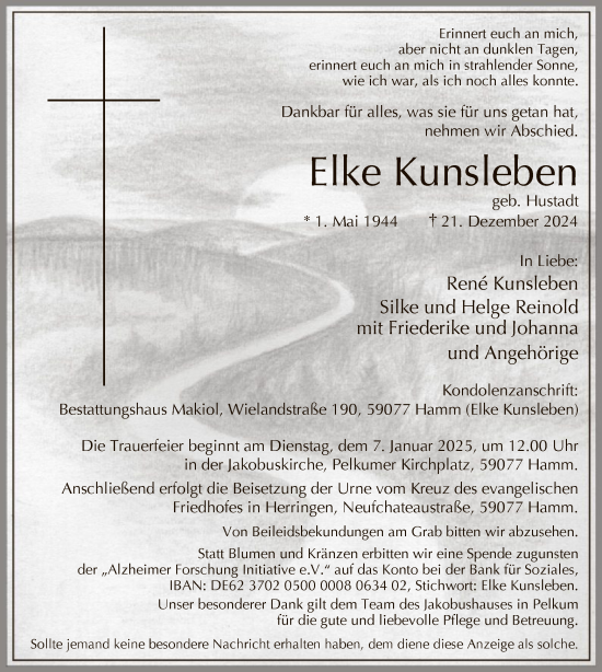 Traueranzeige von Elke Kunsleben von WA