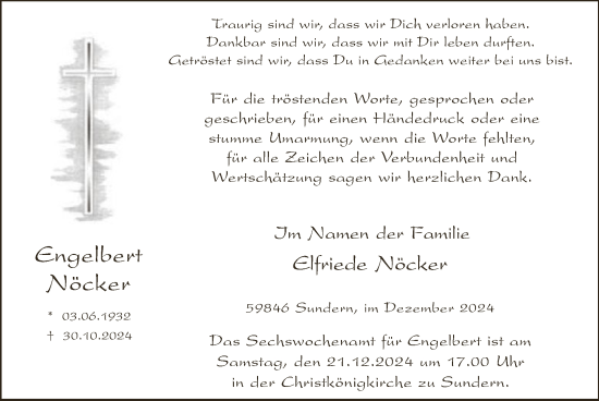Traueranzeige von Engelbert Nöcker von WA
