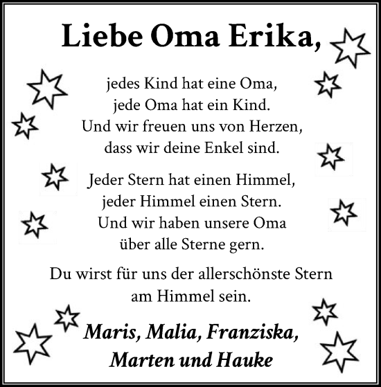 Traueranzeige von Erika  von WA