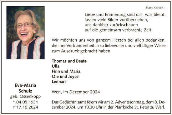 Traueranzeige von Eva-Maria Schulz von WA