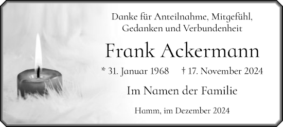 Traueranzeige von Frank Ackermann von WA