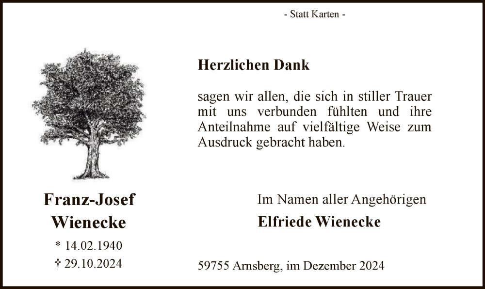  Traueranzeige für Franz-Josef Wienecke vom 21.12.2024 aus WA