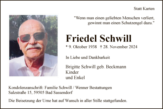 Traueranzeige von Friedel Schwill von WA