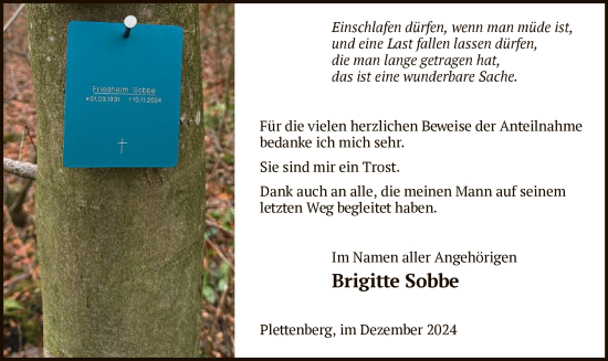 Traueranzeige von Friedhelm Sobbe von WA