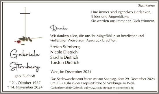 Traueranzeige von Gabriele Stirnberg von WA