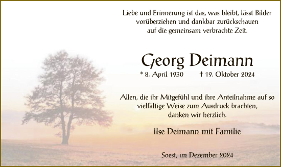 Traueranzeige von Georg Deimann von WA