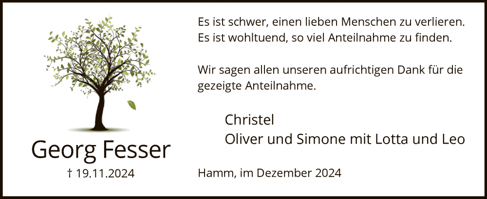  Traueranzeige für Georg Fesser vom 21.12.2024 aus WA