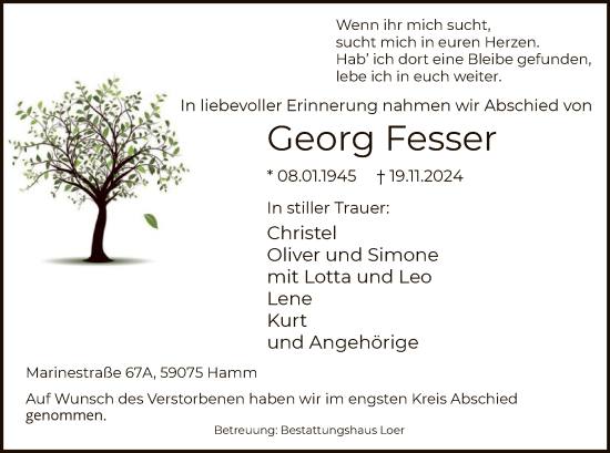 Traueranzeige von Georg Fesser von WA