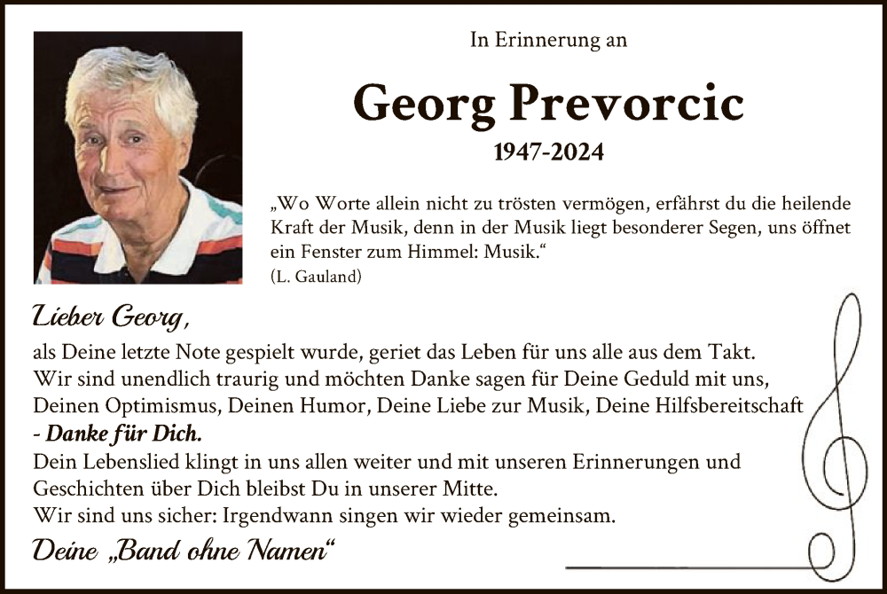 Traueranzeige für Georg Prevorcic vom 14.12.2024 aus WA