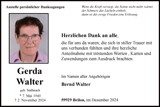 Traueranzeige von Gerda Walter von WA