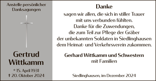 Traueranzeige von Gertrud Wittkamm von WA