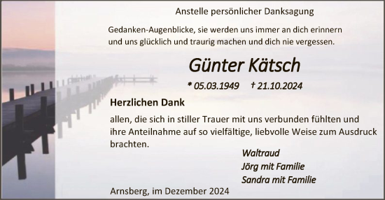 Traueranzeige von Günter Kätsch von WA