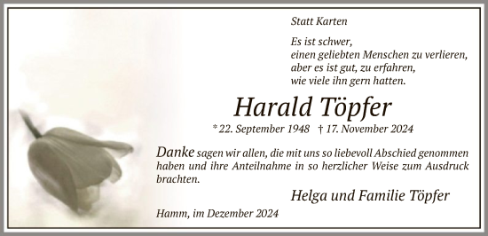 Traueranzeige von Harald Töpfer von WA