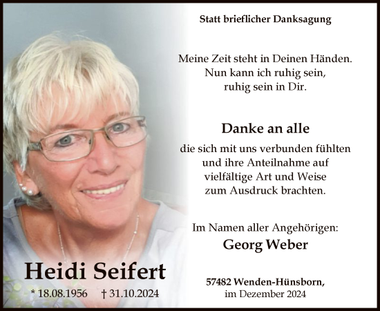 Traueranzeige von Heidi Seifert von WA
