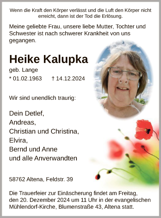 Traueranzeige von Heike Kalupka von WA