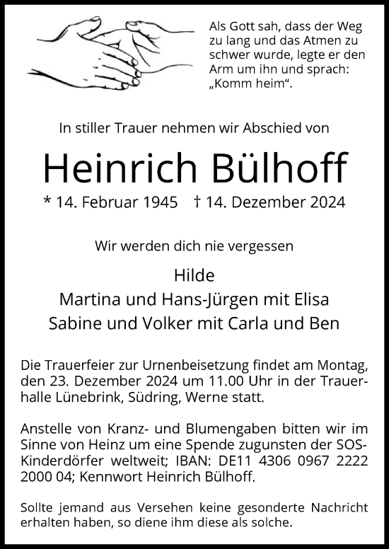 Traueranzeige von Heinrich Bülhoff von WA