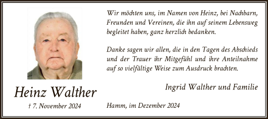 Traueranzeige von Heinz Walther von WA