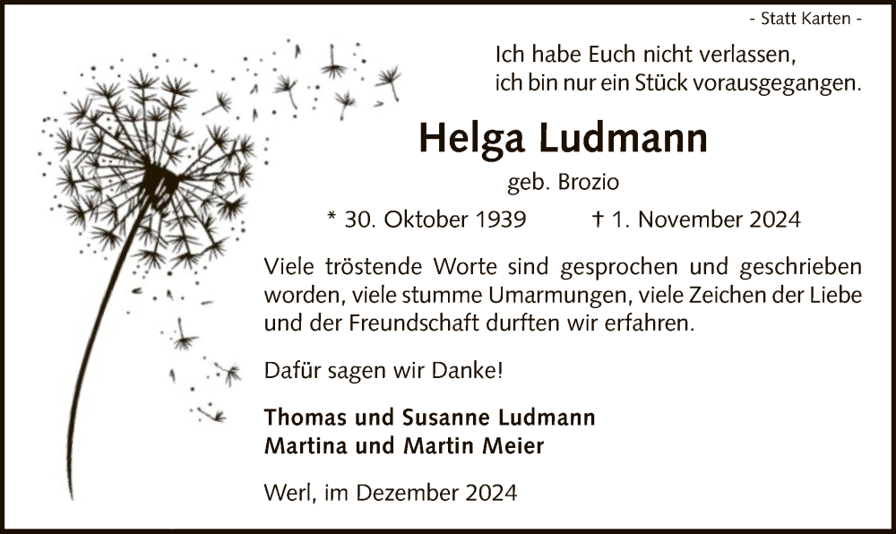  Traueranzeige für Helga Ludmann vom 28.12.2024 aus WA