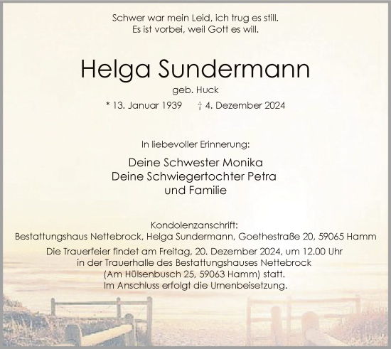 Traueranzeige von Helga Sundermann von WA