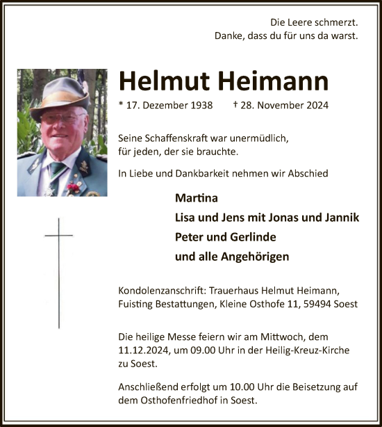 Traueranzeige von Helmut Heimann von WA