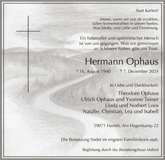 Traueranzeige von Hermann Ophaus von WA