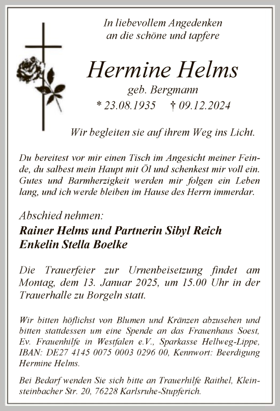 Traueranzeige von Hermine Helms von WA