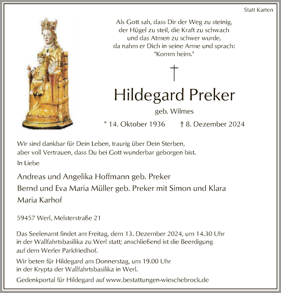 Traueranzeige von Hildegard Preker von WA