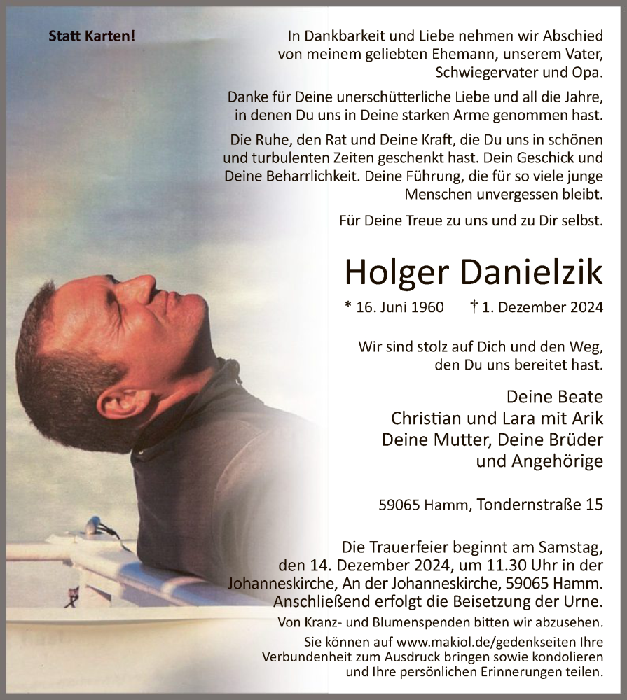  Traueranzeige für Holger Danielzik vom 07.12.2024 aus WA