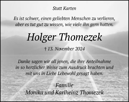 Traueranzeige von Holger Thomezek von WA