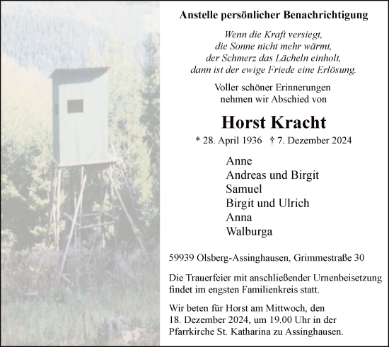 Traueranzeige von Horst Kracht von WA