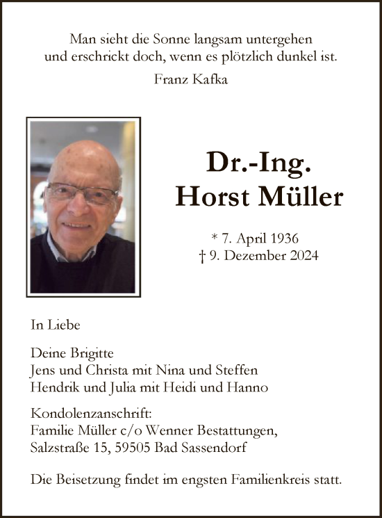 Traueranzeige von Horst Müller von WA