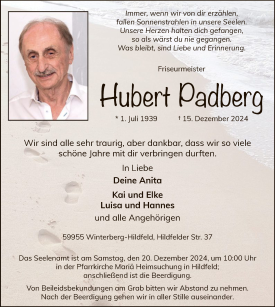 Traueranzeige von Hubert Padberg von WA