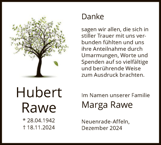 Traueranzeige von Hubert Rawe von WA