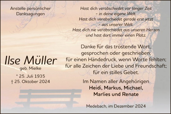 Traueranzeige von Ilse Müller von WA