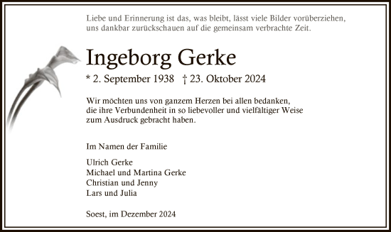 Traueranzeige von Ingeborg Gerke von WA