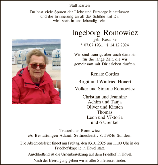 Traueranzeige von Ingeborg Romowicz von WA