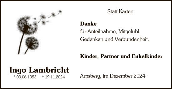 Traueranzeige von Ingo Lambricht von WA
