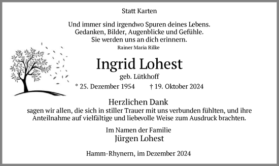 Traueranzeige von Ingrid Lohest von WA